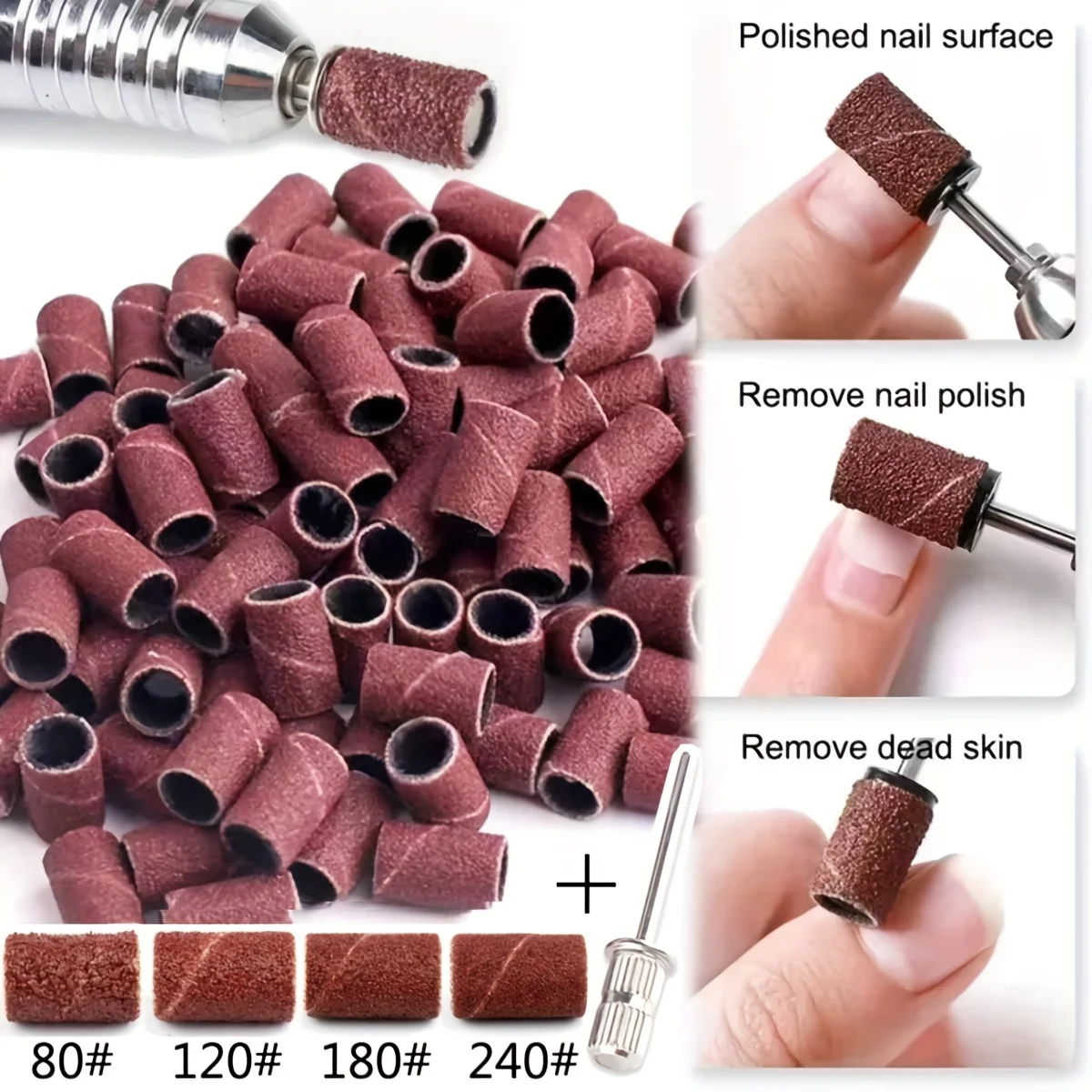 Sanding Cap Bands For Electric Manicure Machine 180#/120#/80#/240# Grit Nail Drill Grinding Bit Files Pedicure Tool Set