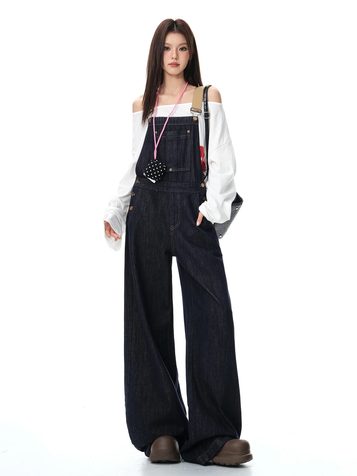 Vfvk Dżinsowe Ogrodniczki Damskie Sle 2025 Nowa Kolekcja Jesień Zima Luźne Odmładzające Uniwersalne Proste Nogawki Szerokie Nogawki Długość Do Podłogi