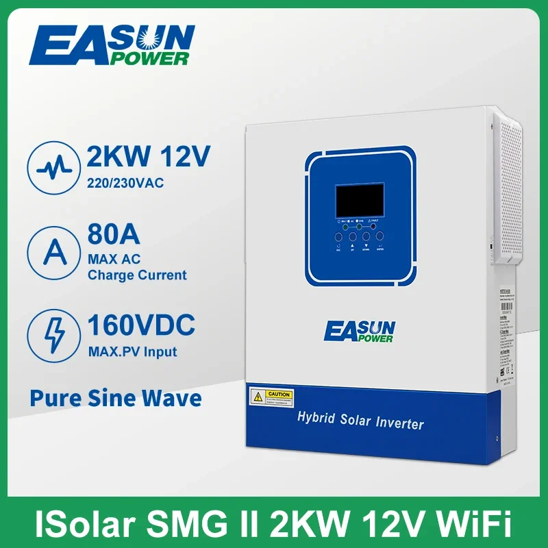 Easun Power Solar Hybrid  Inverter 12V AC 220V 2000VA 1500W Pure Sine Wave Inverter Build in 120A MPPT Charger Max PV 160V WIFI