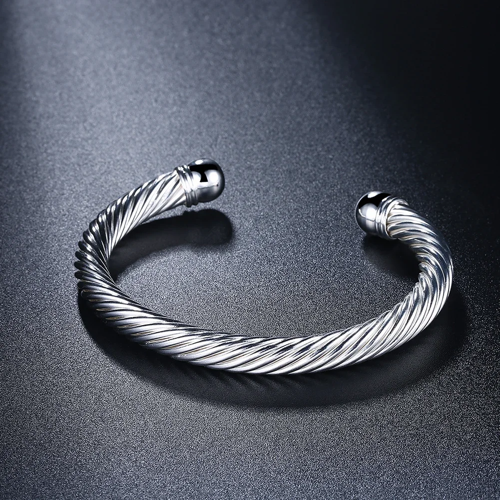 Fine 925 Sterling Silver Bracelets Elegant Twisted Wire Bangle for Women Fashion Party Wedding Jewelry Christmas Gift