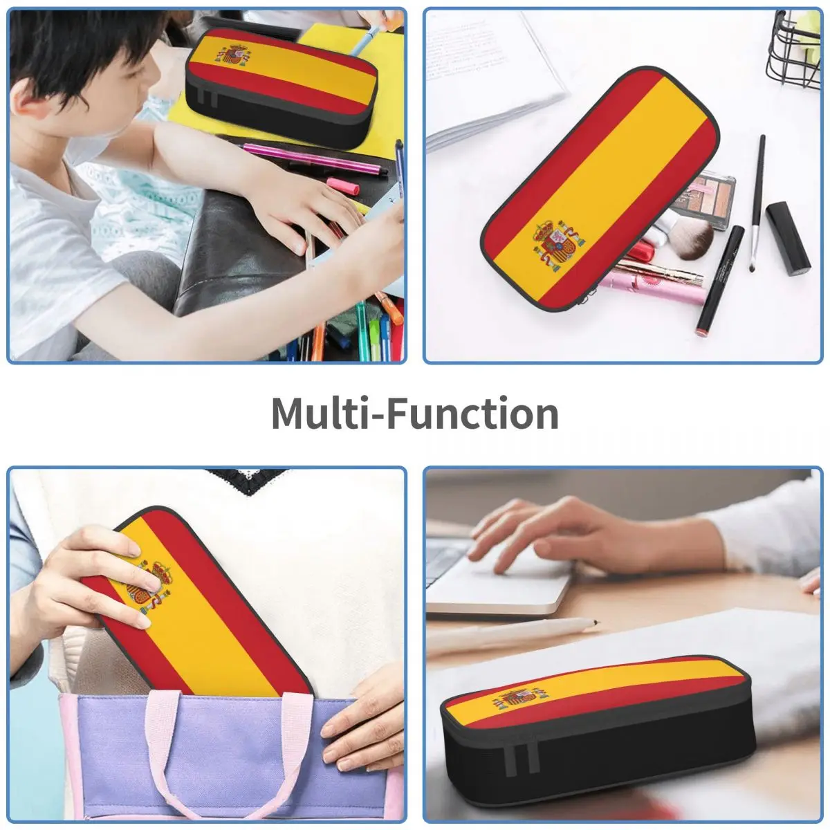 Estuches de lápices con bandera española, bolsas de bolígrafo de gran capacidad, caja de lápices para niños, niñas, estudiantes, papelería, escuela, Oficina