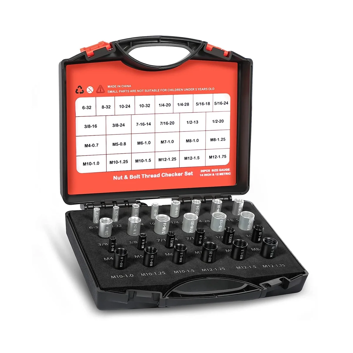 

Nut and Bolt Thread Check Nut and Bolt Size Gauge - 14 Inch & 12 Metric Assembled Thread Gauge for Detecting