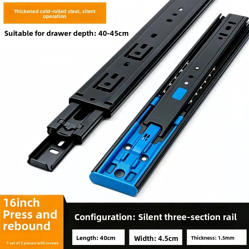 Thick Stainless Steel 3 Section Drawer Slide, Buffer Telescopic Hardware Cabinet Computer Desk Furniture Rail Fitting