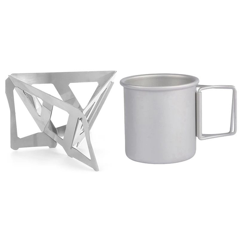 1 Set Stainless Steel Coffee Filter Holder Drip Rack & 1 Pcs Camping Cup Ultralight Aluminum Alloy Cup