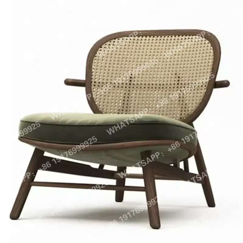 Fauteuil simple en rotin et bois massif au design nordique moderne, dossier inclinable pour la maison, petit appartement, salon, hôtel de loisirs