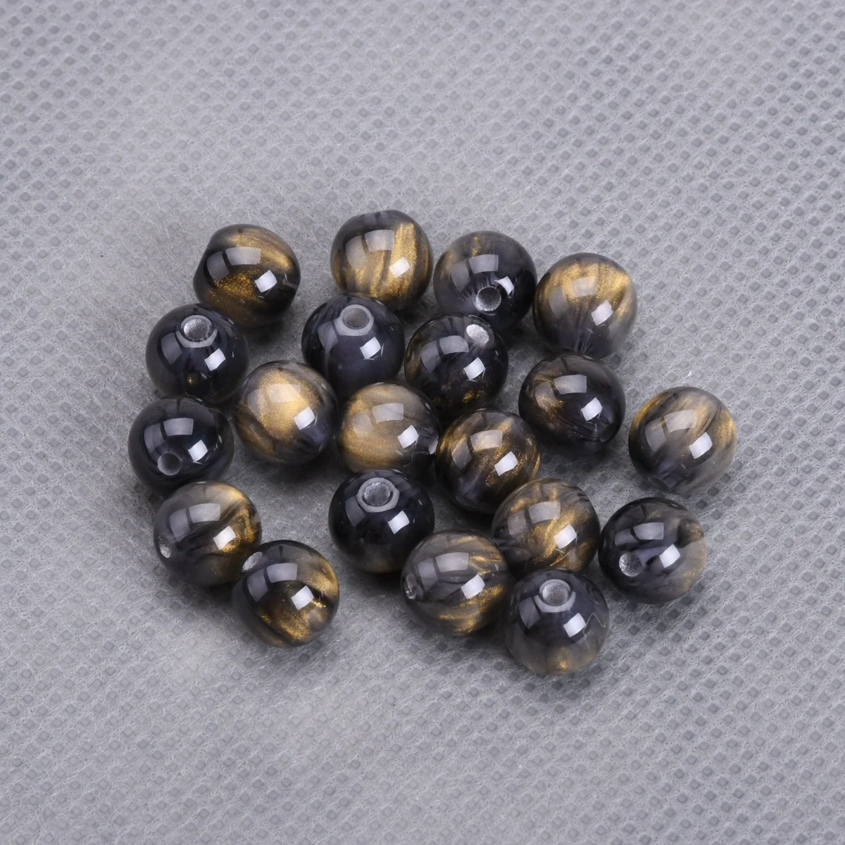 Round Glossy Black Golden Color 8mm 10mm 12mm 16mm Resin Plastic Loose Beads Lot For Jewelry Making DIY Bracelet Findings