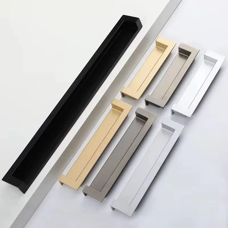4PCS Embedded Furniture Handle Tatami Drawer Pulls Invisible Hidden Cupboard Wardrobe Sliding Door Handles Dresser Cabinet Pulls