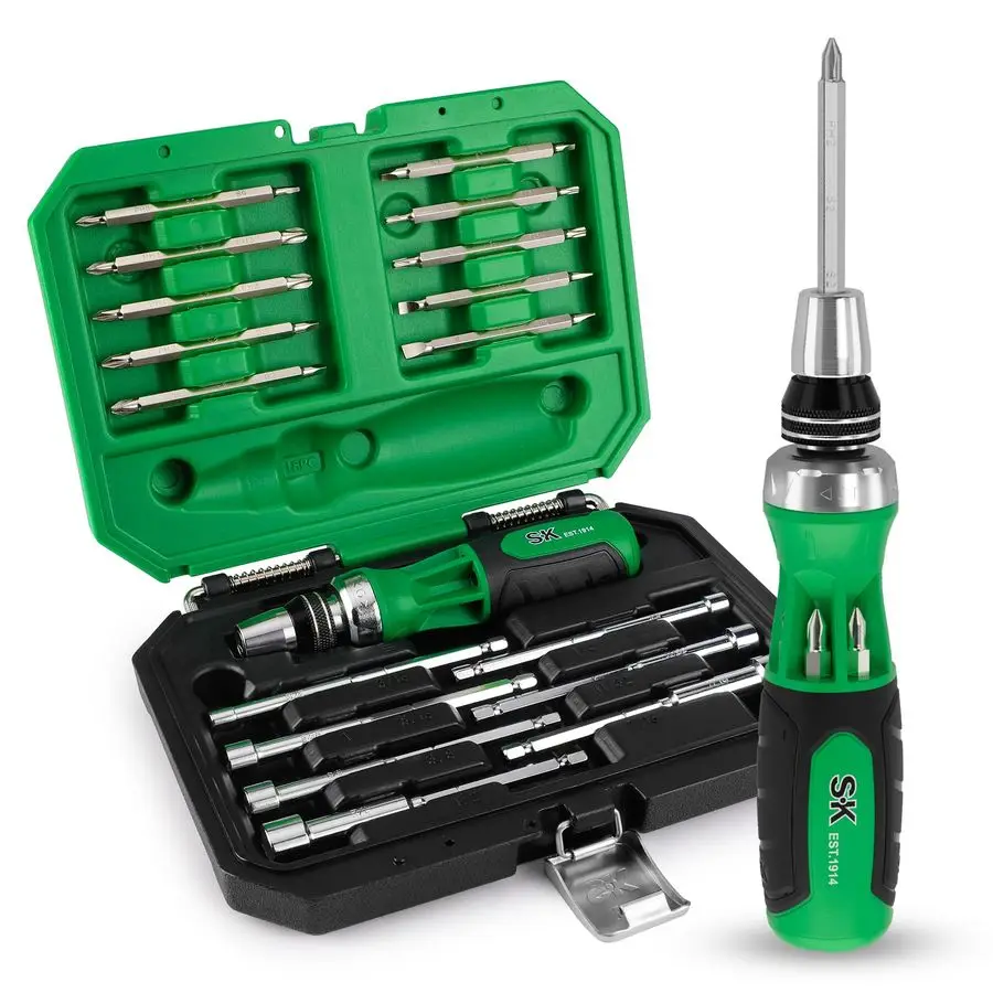 

22in1 Ratcheting Screwdriver with Nut Drivers, 216P Multibit Screwdriver, Phillips, Slotted, Star, Square Bits Stored in Handle,