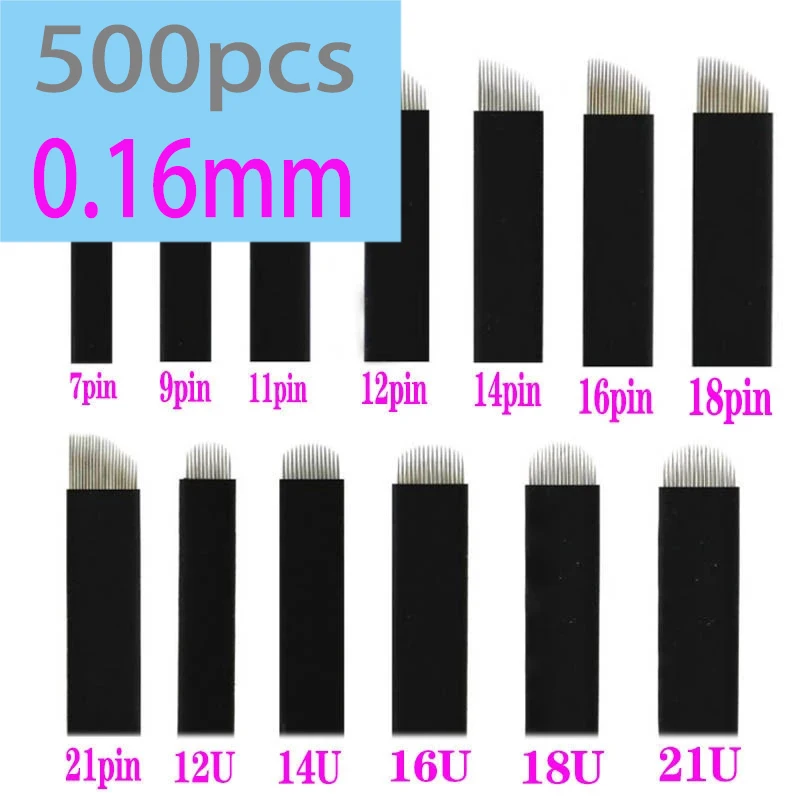 

500pcs Microblading Needles Tebori Blades Tattoo Needles For Permanente Makeup Flex 12 14 16 18 U Shape Manual Eyebrow Blades