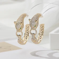 Fashion Design New Circle Big Leopard Head Hoop Earrings Paved AAA Cubic Zirconia Luxury Women Party High Quality CZ Jewelry