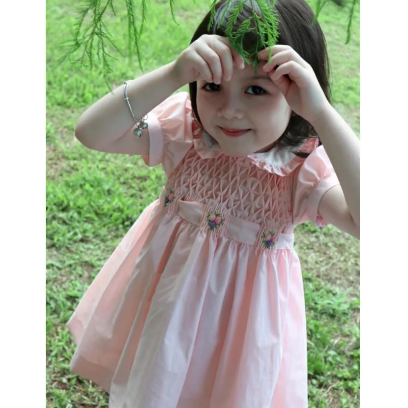 Summer Children\'s Spanish Vintage Handmade Smoked Embroidery Princess Frocks Birthday Baptism Eid Party Girls Dress A2468