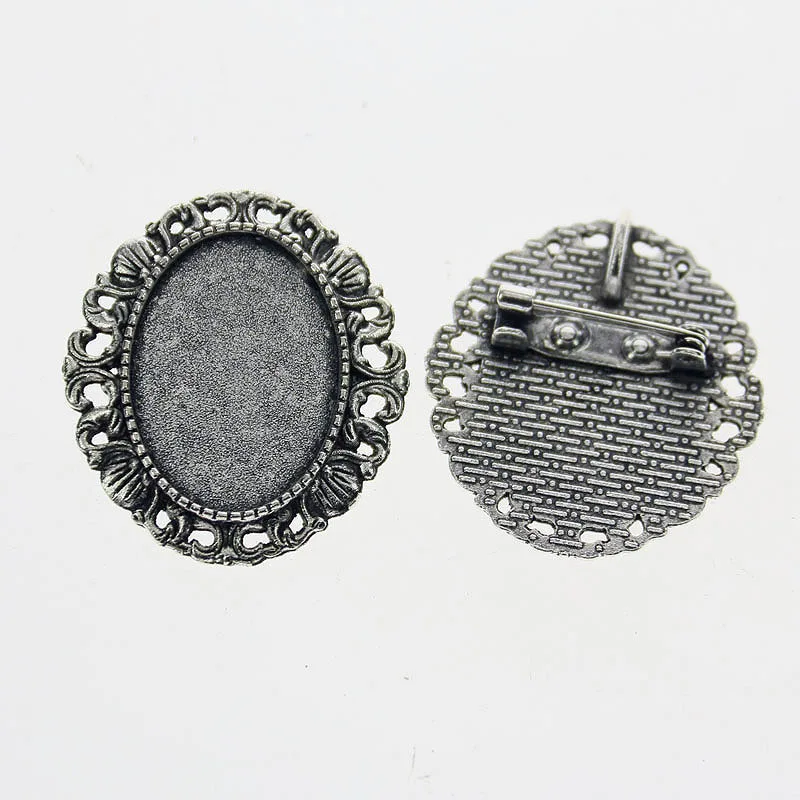 2 Stks/partij Tibetaans Zilver Kleur Ovale 25x3 5/25X18Mm Cabochon Instellingen Broche Ontwerp Bedels Voor Sieraden maken