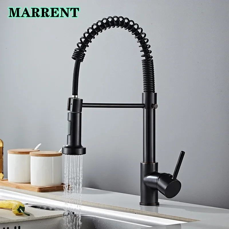 

Matte Black Spring Kitchen Faucet Quality Brass Hot Cold Kitchen Sink Mixer Tap Contemporary Pull Down Kitchen Mixer Faucets
