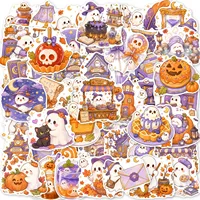 50Pcs Healing Pastel Halloween Stickers Cute Ghost Pumpkin Dessert Waterproof Vinyl Decals for Journal Laptop Phone Gift