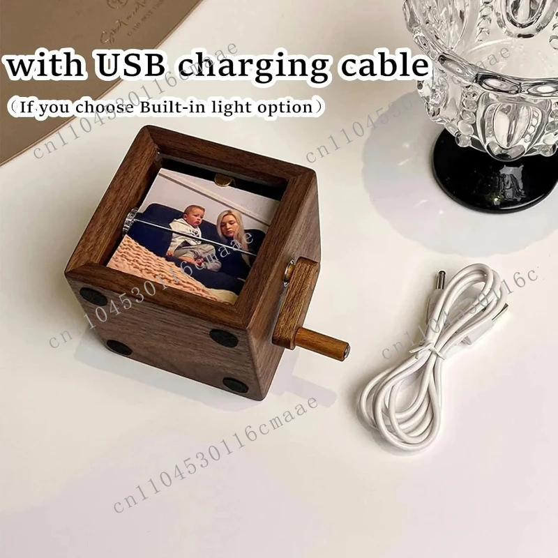 Hand-Crank Memory Photo Album Black Walnut Handicrafts with 8 or 16 Picture Slots