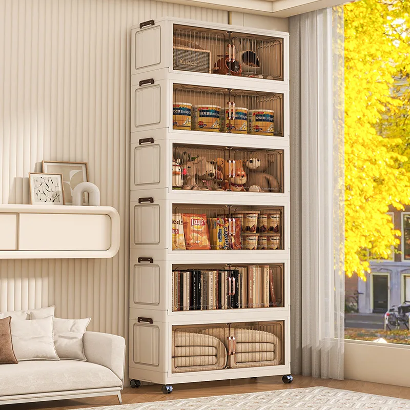 5-stöckiger, stapelbarer, faltbarer Aufbewahrungsschrank mit magnetischen Türen und Rollen – Kunststoff-Kleiderschrank-Organizer für Kleidung, Spielzeug, Schlafzimmer, Büro, Kleinkram und