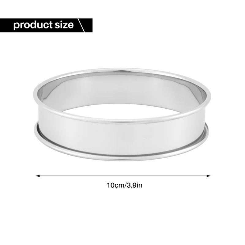 6 Pack 4 Inch Double Rolled English Muffin Rings, Stainless Steel Crumpet Rings, Tart Rings, Round