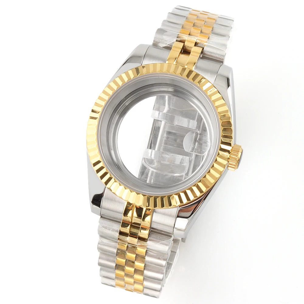 

36/39mm Men's Watches Rose gold/Gold Steel Case Parts For NH35 NH36 Movement 28.5mm Dial Sapphire Glass Watch Case Jubilee Strap