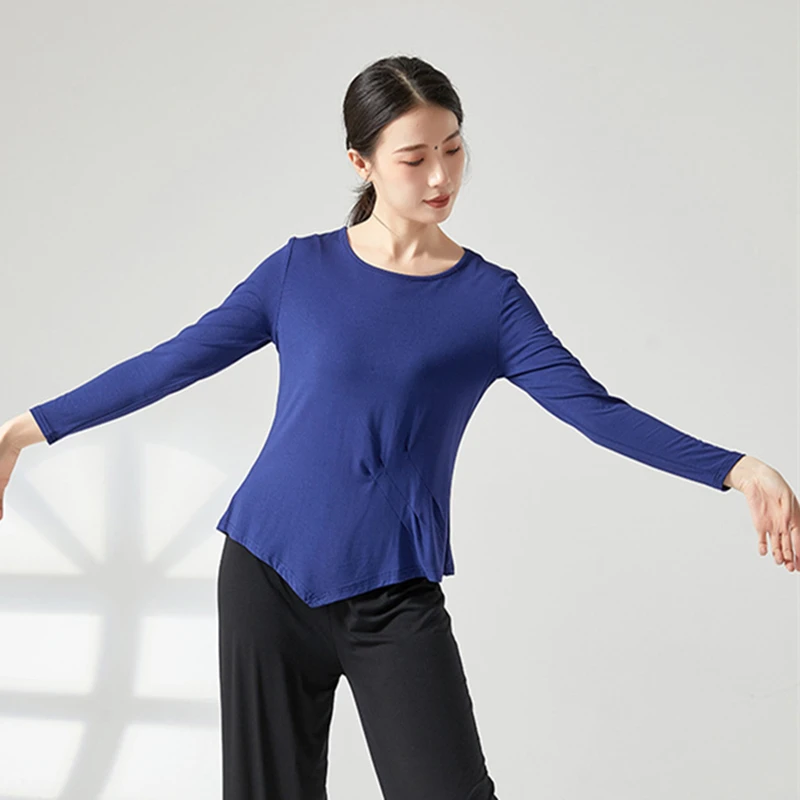 

Women Modern Dance Practice Top Long Sleeve Shirt Irregular Hem Gym Yoga Training Dancewear Crew Neck Performance Casual Clothes