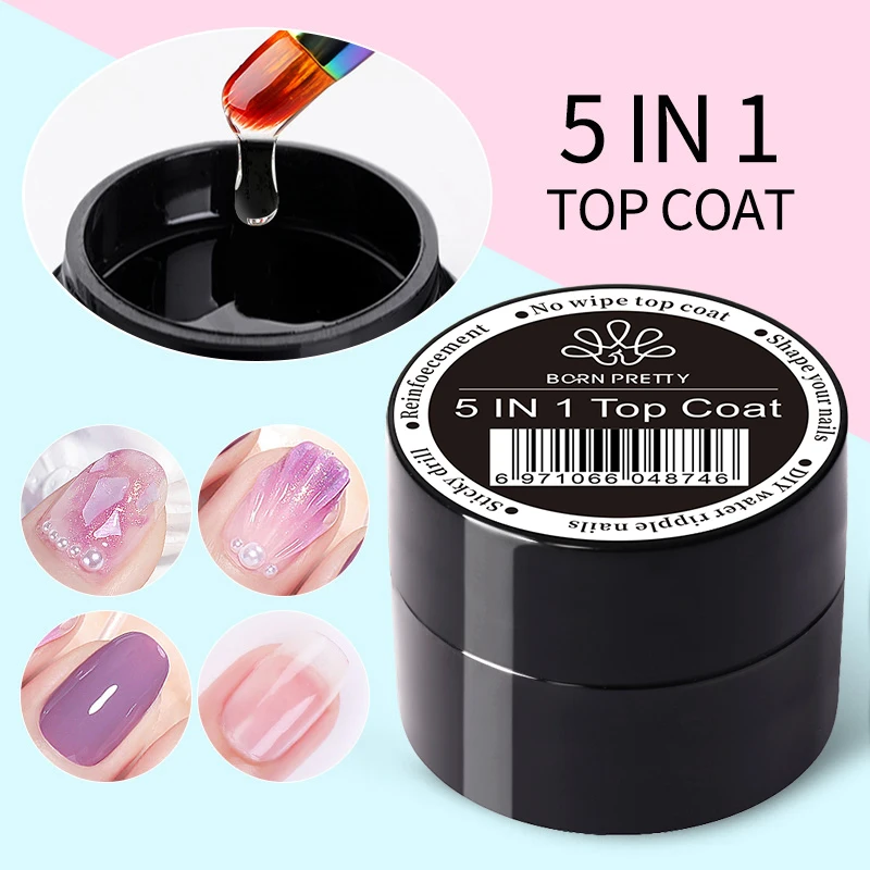 GEBOREN ZIEMLICH 5 IN 1 Keine-wischen Top Mantel Verstärkung Gel Nagellack Effiziente Funktion Klebstoff Wasser Nagel Kunst gel DIY Design