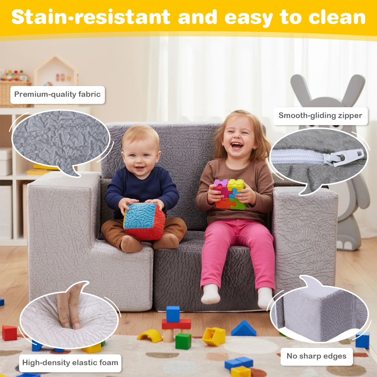 

7Pcs Brainy Building Blocks Washable Elastic Sponge Toddler Cushions Wear Resist for Kids Bedroom Playroom Furnitures