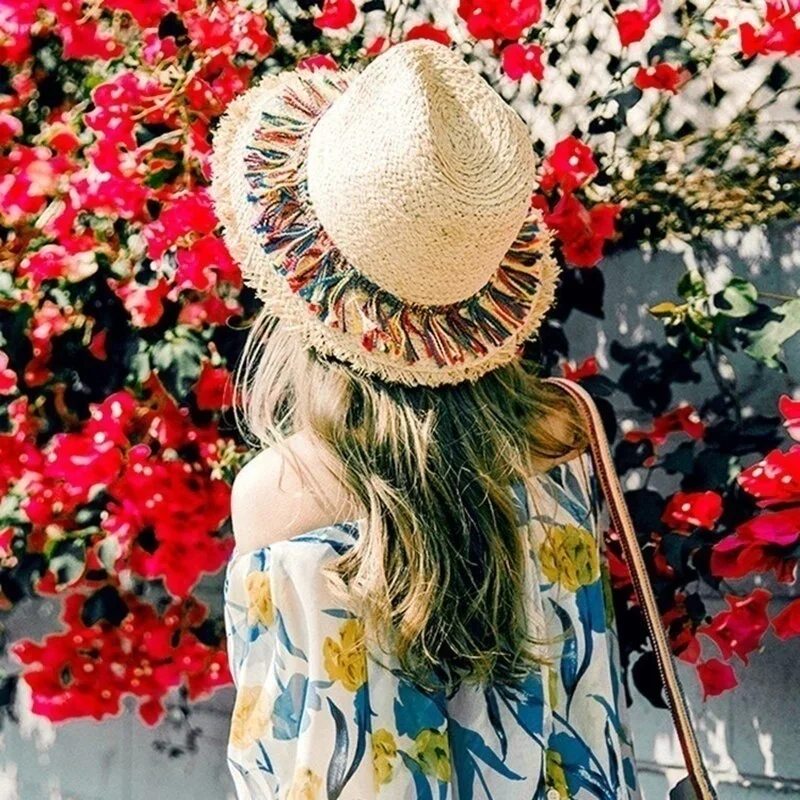 1PCS Straw Hat  Female Beach Hats Women Color Tassel Summer Straw Outdoor Sun Hats for Women Summer Hats for Women Sun Hat