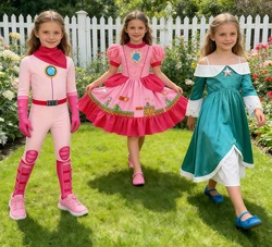 Princess Peach Costume Cosplay Jumpsuits For Girls Birthday Party Easter Carnival Performance Rompers Disguise Pink Clothing