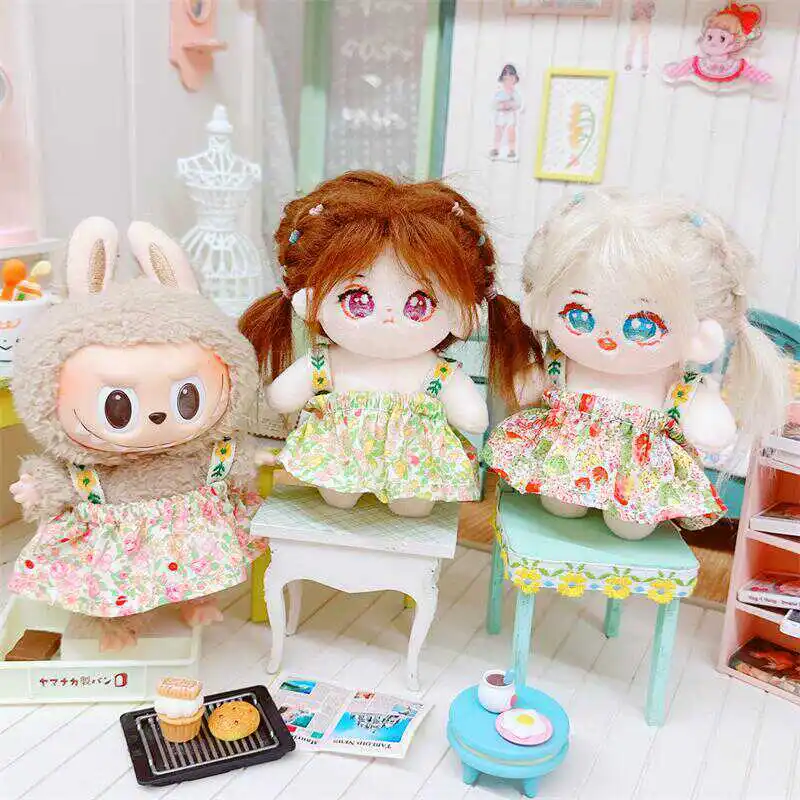 Kawaii Mini Idol Doll Clothes, Cute Flower Skirt, Soft Stuffed Cotton, Naked Doll, No Repeat, Plush with Skeleton, Gifts, 10cm