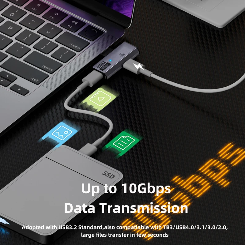 Adaptador divisor otg 2 em 1 pd100w usb3.2 10gbps usb c para tipo duplo adaptador conversor de carregamento rápido para telefone laptop fone de ouvido