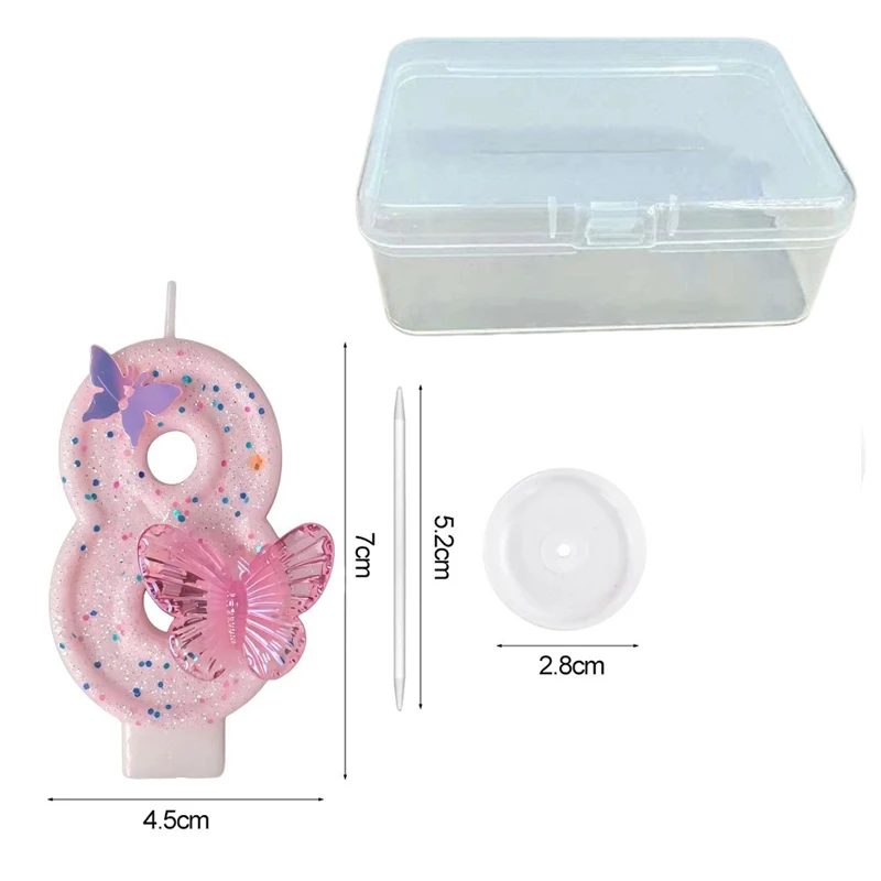 3D-Schmetterlings-Zahlenkerzen 0-9, glänzende, pinkfarbene Glitzerkerzen für Geburtstagskuchen, Kuchendekoration, Partyzubehör – Detail 3
