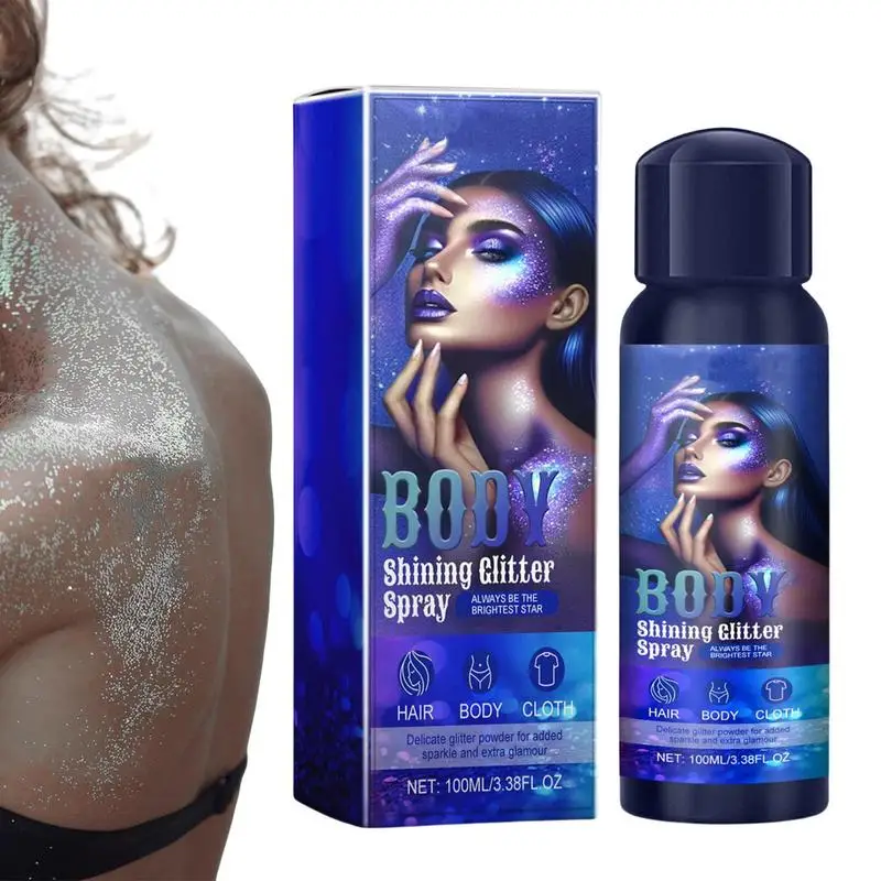 Spray brillante para el cuerpo, brillo para el cabello de la cara, brillo de alta duración, resistente al agua, maquillaje para resaltar con diamantes, 100ml