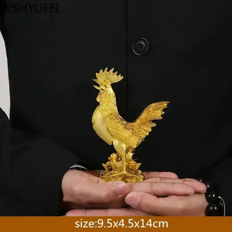 WSHYUFEI decoración de pollo dorado chapado en oro estatua de resina de gallo de la suerte sala de estar TV gabinete figuritas decoraciones chinas