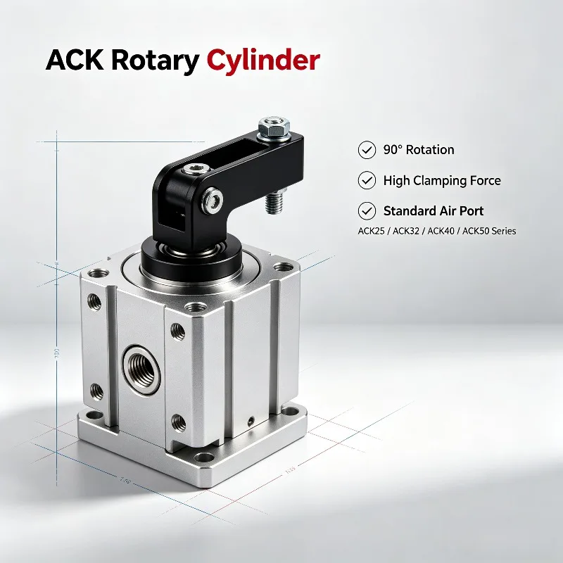 AirTAC Small ACK Pneumatic Left and Right Angle 90 Degree 180 Degree Down Press Rotary Clamping Cylinder SRC25/32/4