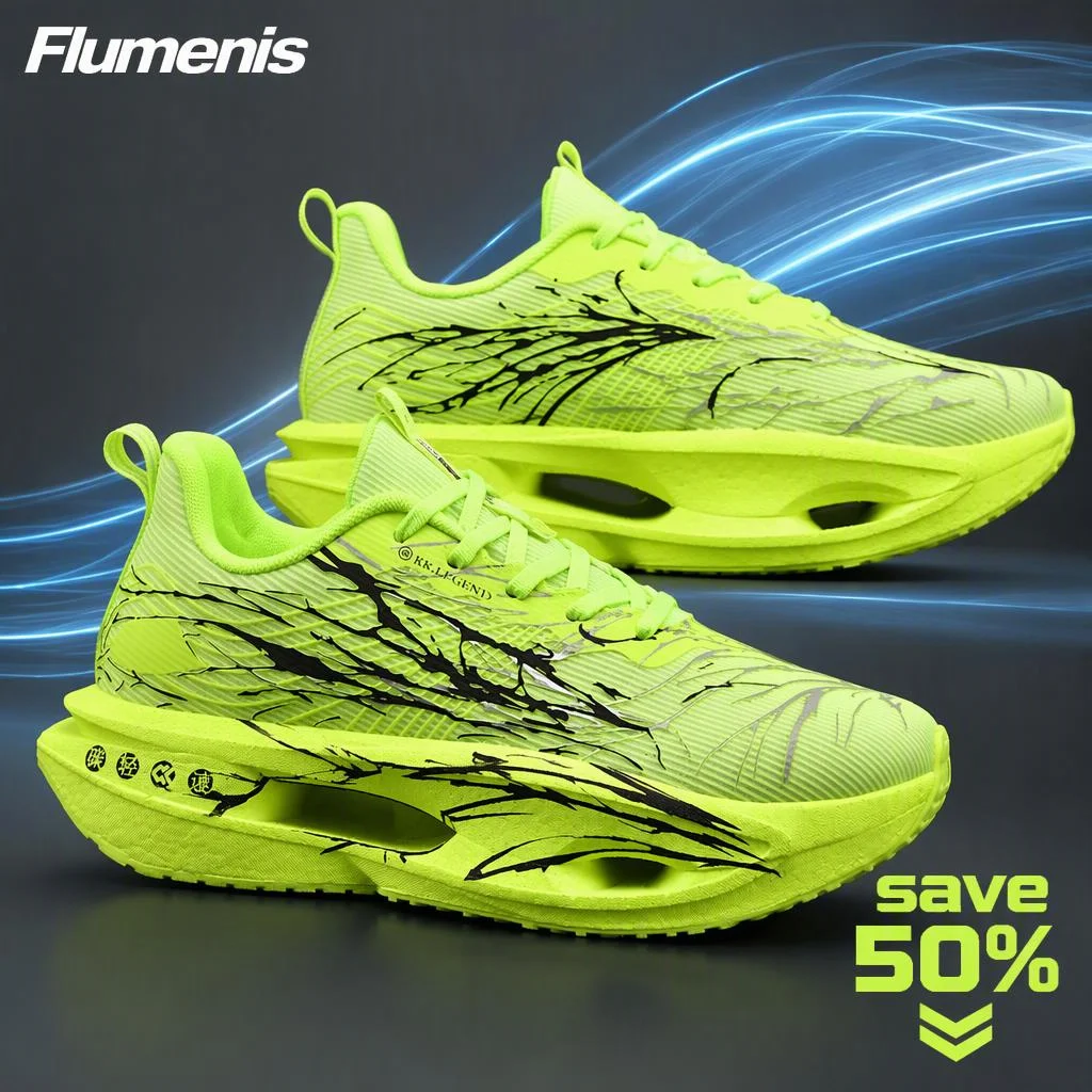 Men Running Shoes Hollow Out Thick Sole Sneakers Lightweight Breathable Mesh Shock Absorption Athletic Training Footwear