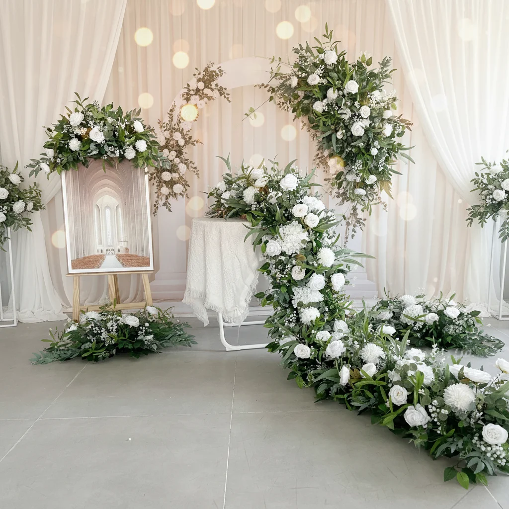 Wedding Decorative Flower Row Marriage Party Christmas Birthday Bride Table Flower Arrangement White Rose Table Flower Runner