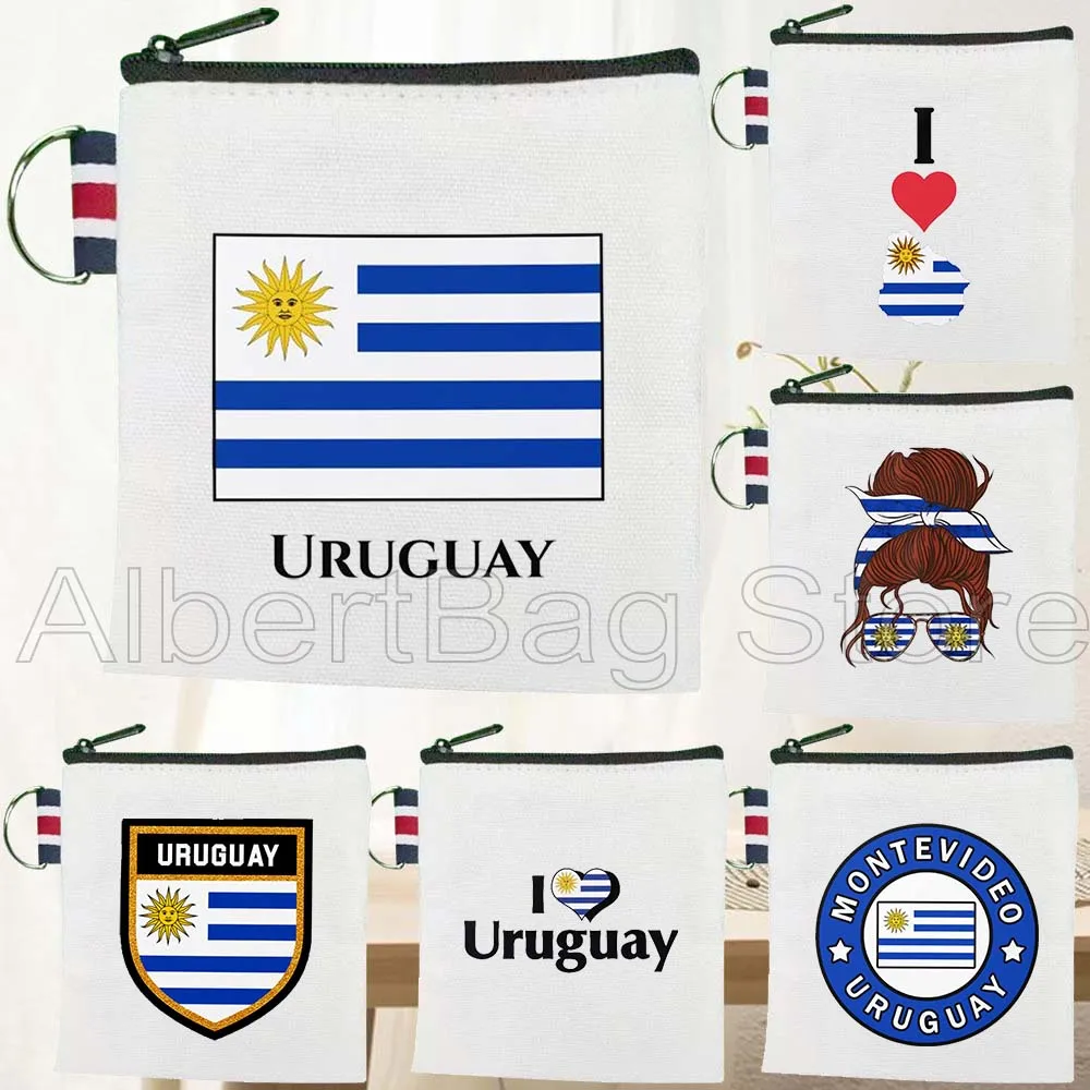

Love Uruguay Heart Uruguayan Girl Flag Map Canvas Coin Purse Bag Small Square Key Storage Card Bag Wallet Pouch Patriotic Gifts