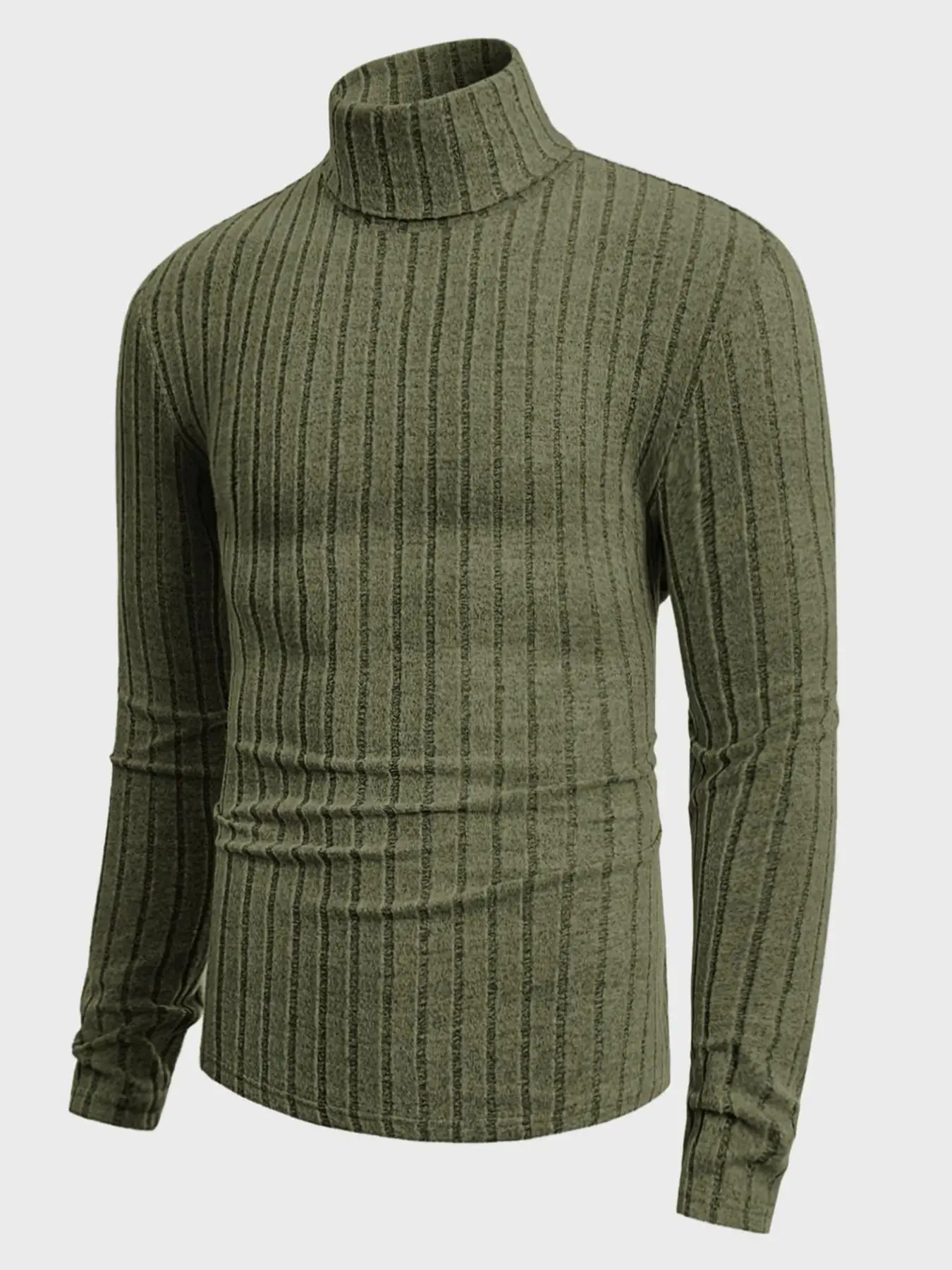 Herren Rollkragenpullover mit Langen Ärmeln, Vertikal Gestreift, Schlanke Passform, Gerippter Strickpullover, Lässiger Stretch-Unterzieher – Detail 20