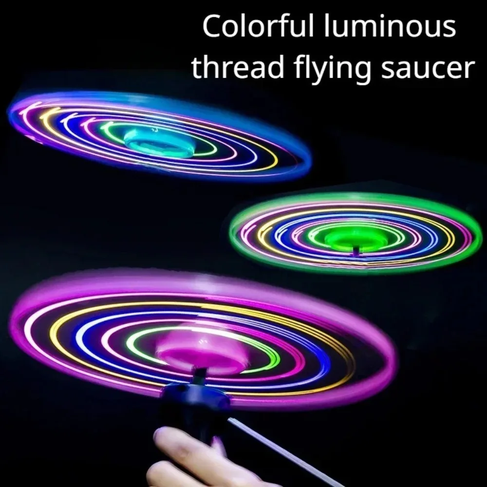 Funny Sports Pull String Flying Hand-push Spinning Flyer Rotating Flying LED Light Propeller Outdoor Game