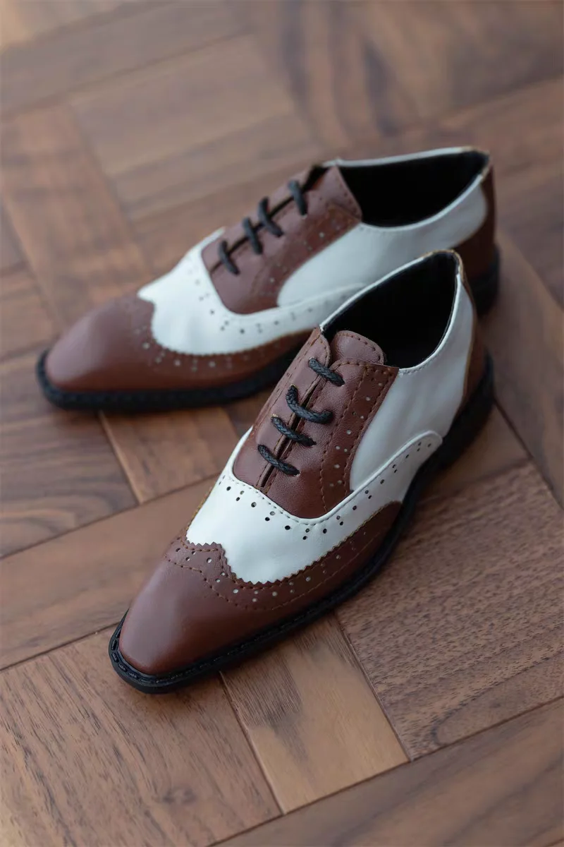 BJDdoll-schoenen zijn geschikt voor ID75 Oom leren schoenen leren veterschoenen Britse gesneden kleurblokken leren schoenen bruin