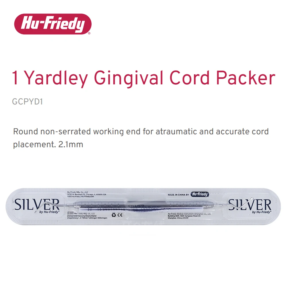 Hu-Friedy GCPYD1 1 Yardley Gingival Cord Packer Ref 138-000 Non-Serrated Round End Dental Retraction Placer Tool