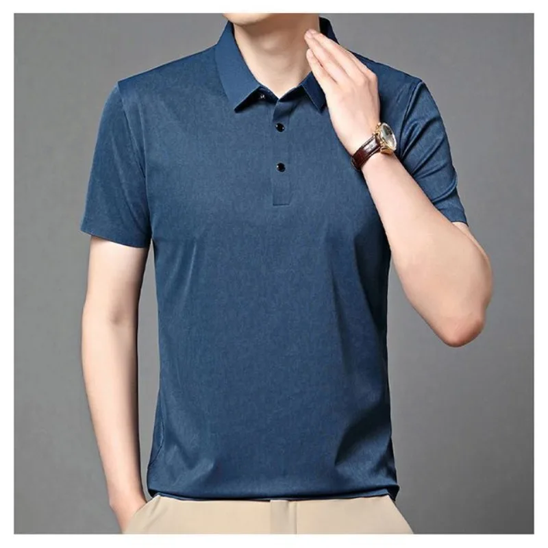 Men Abstract Geometric Print Lapel Short Sleeve Shirt Soft Business Casual Blouse