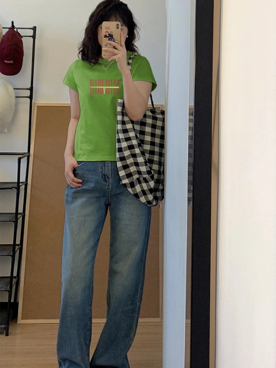 كارتون نمط الحلو حار ort Sve سليم صالح oulder تي شيرت المرأة الصيف تصميم الكورية Sle جولة Ne مزيج القطن #4