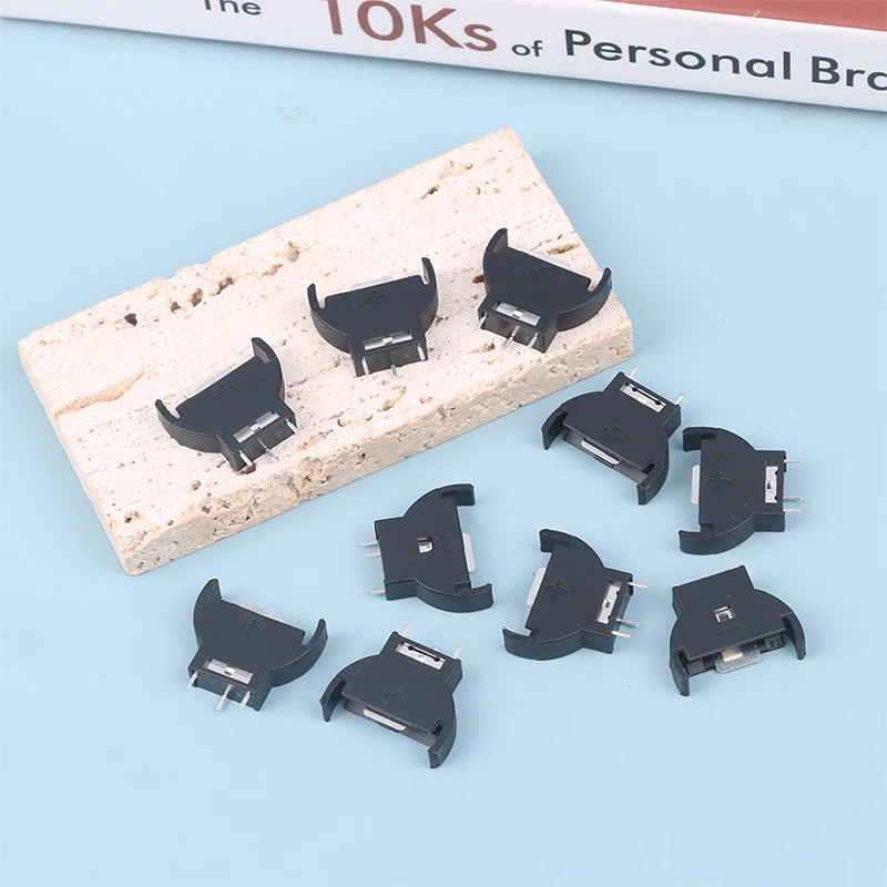 [E] 10Pcs Black Plastic CR2032 2032 3V Half-Round Cell Coin Vertical Battery Holder Battery Socket Case Module Battery Boxes