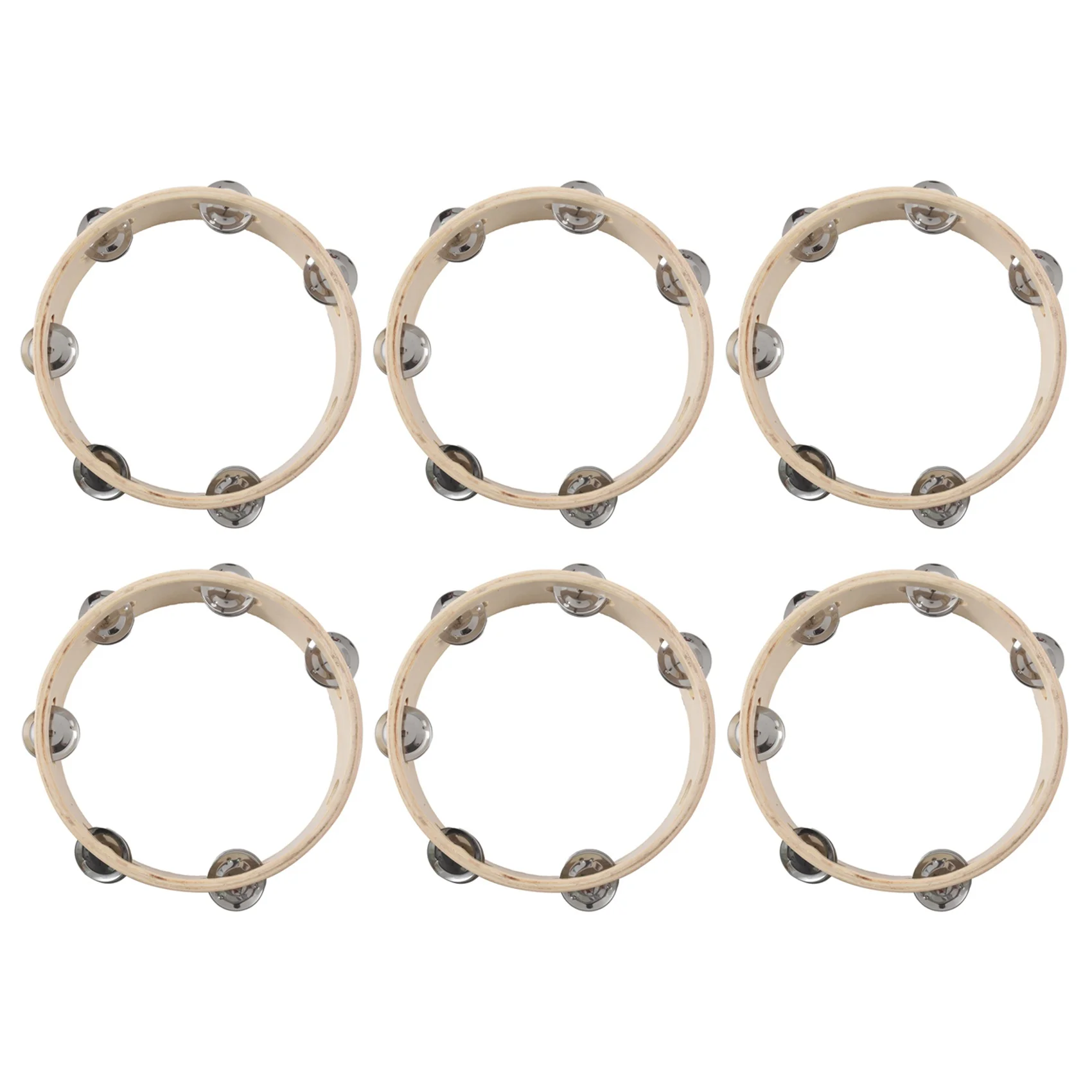 RTENTE-6Pcs 8 Inch Musical Tambourine Tamborine Drum Round Percussion Gift For KTV Party