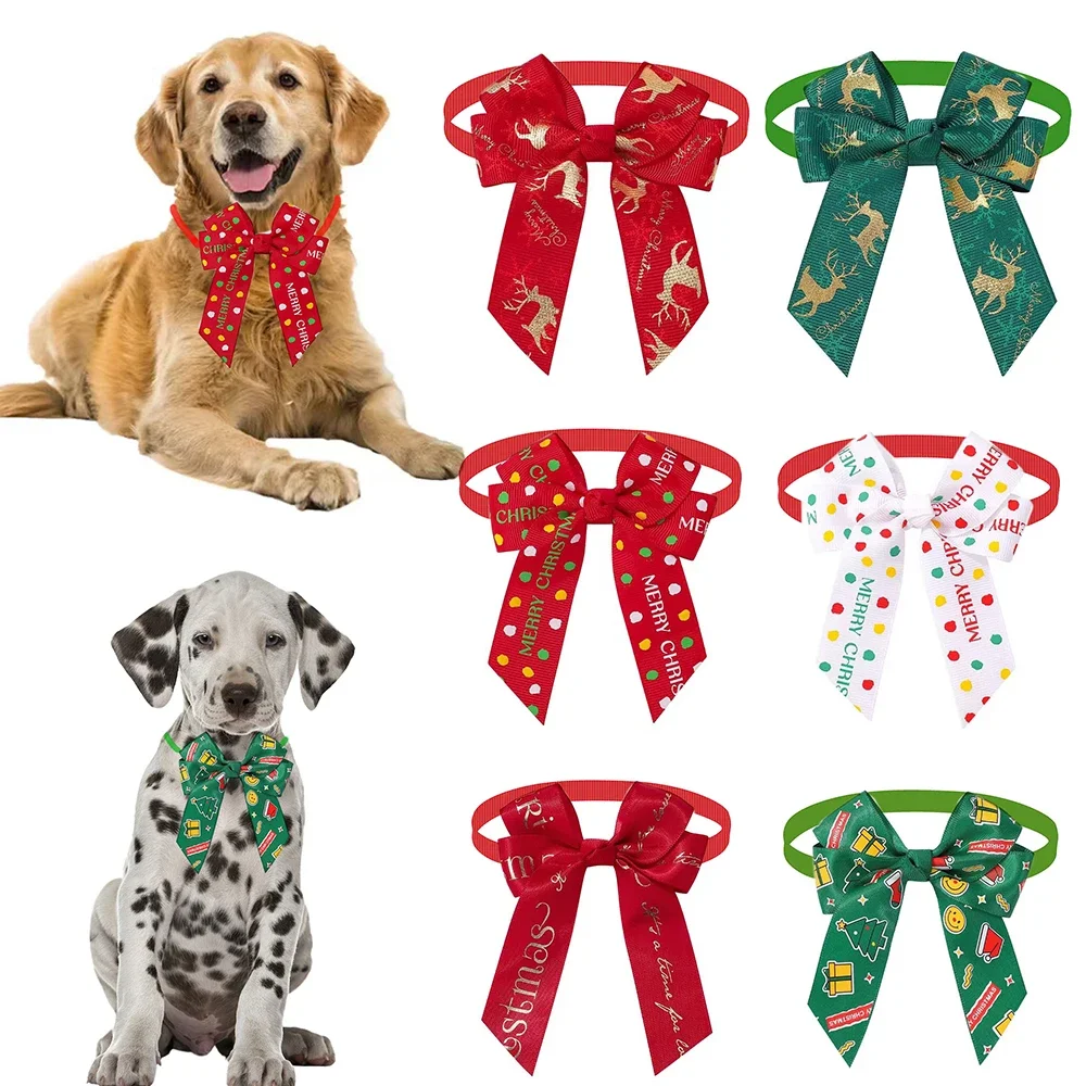 New Style Christmas Dog Bow Tie Elk Polka Dot Pet Dog Bowtie Adjustable Dog Collar Pet Bow Neckties for Small Dog Pet Supplies