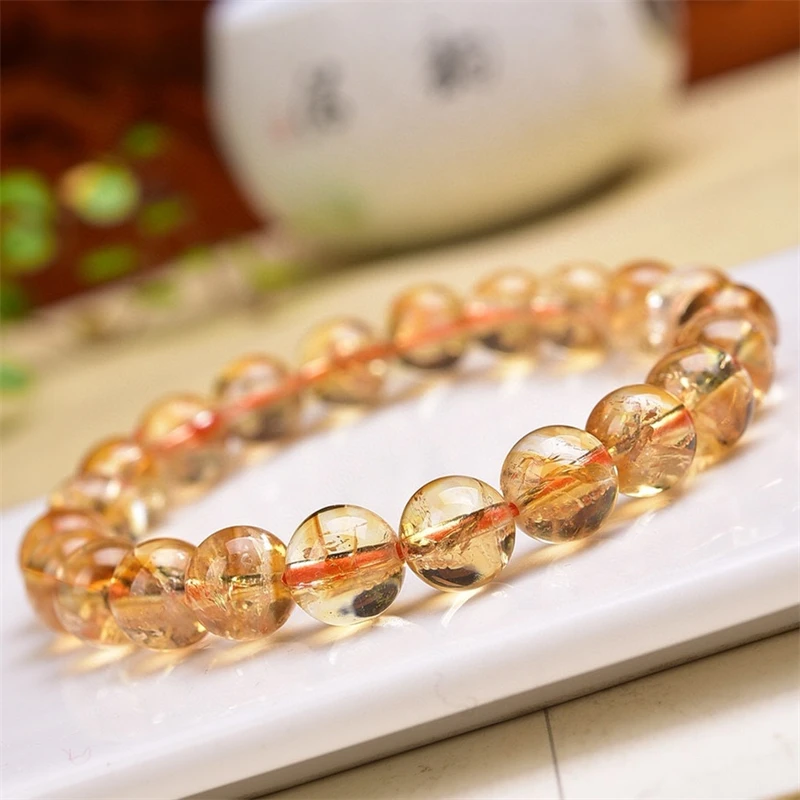 9MM Natural Rainbow Azeztulite Citrine Bracelet Women Beautiful Colorful Crystal Energy Healing Fashion Jewelry 1PCS