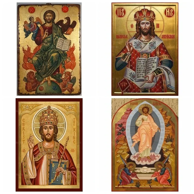 Icône orthodoxe sans cadre du Christ Roi, Résurrection Divine, Art mural sur toile, Décoration religieuse pour la maison par Ho Me Lili