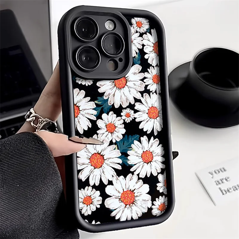 Flower Liquid Silicone Case For iPhone 16 Cover iPhone 15 Pro Max 14 13 12 11 7 8 Plus XS X XR SE 2020 Soft TPU Shockproof Funda