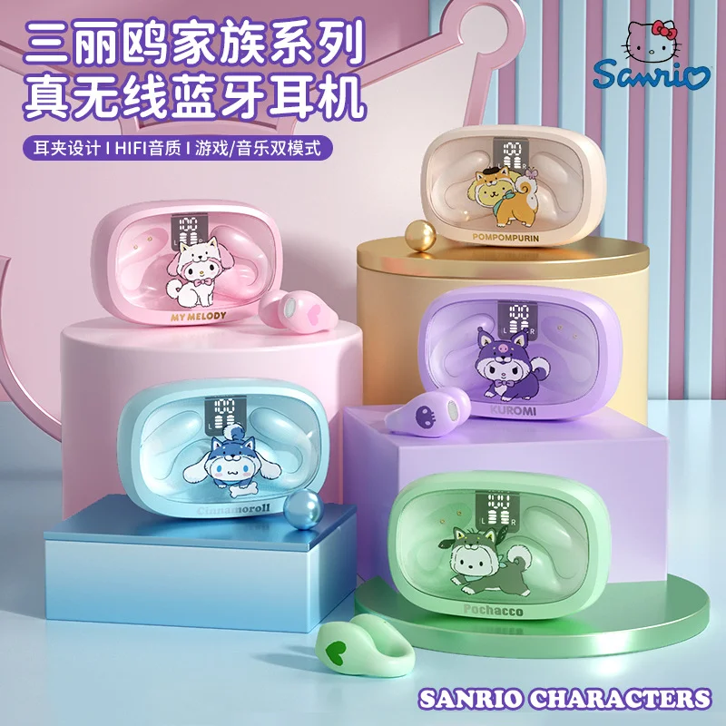 Sanrio Sports Ear Clip Wireless Bluetooth Headset Kuromi Cinnamoroll Noise Reduction Headset Ej-730 Lightweight Portable Gifts