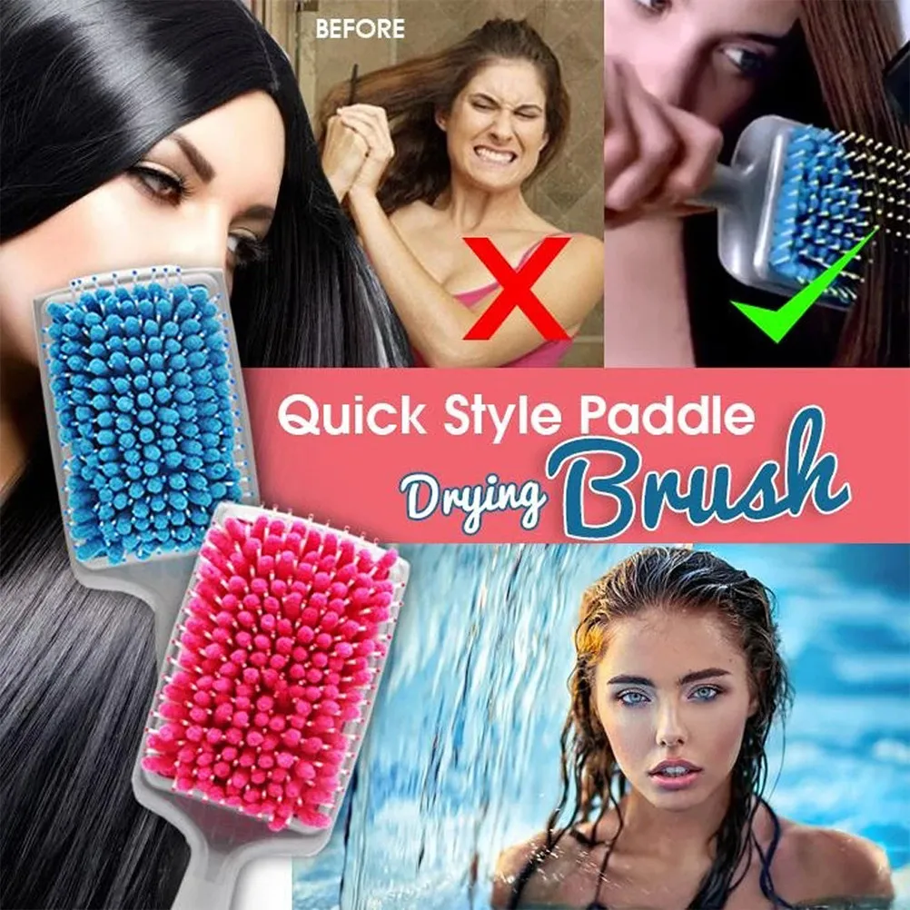 Pink Hair Drying Brush Water Absorbent Microfiber Bristles Fast Dry Detangler Comb for Wet Hair Ergonomic Grip Lightweight 2